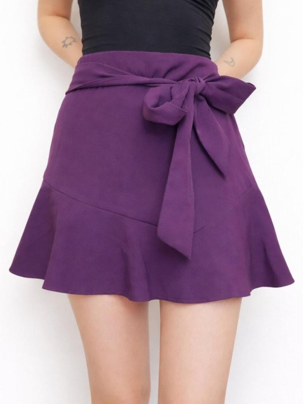 Zara Purple Tie-Waist Flounce Mini Skirt